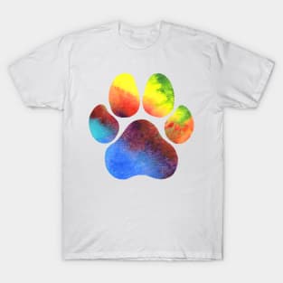 Rainbow Stripe Watercolor Paw Print T-Shirt